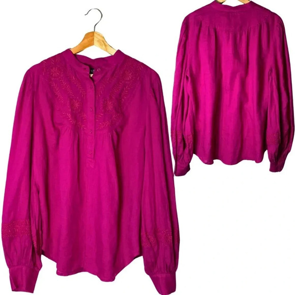 NWT Lauren Ralph Lauren Women's XL Long Sleeve Linen Embroidered Tunic Fuchsia - Picture 4 of 16